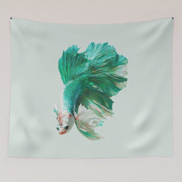 Item preview, Seafoam Green White Betta Siamese Fighting Fish with Butterfly Pattern Fins designed and sold by meganohm.