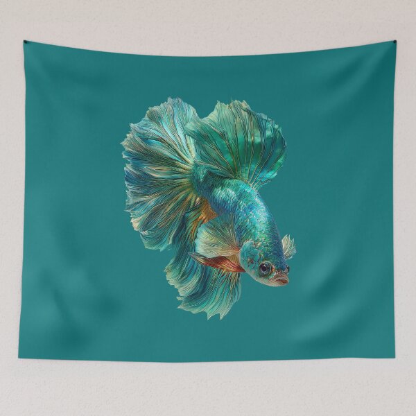 Item preview, Teal Rainbow Betta Siamese Fighting Fish with Vibrant Multicolor Fins Halfmoon Veiltail designed and sold by meganohm.