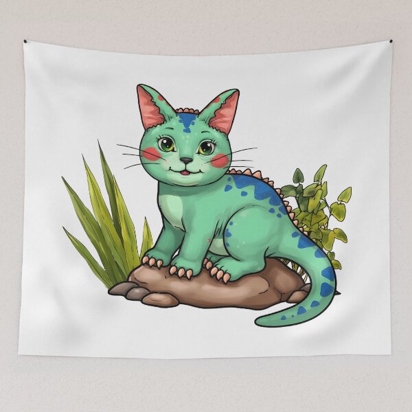 Item preview, cat dino Chubby Green Dino Cat Cute Fantasy Illustration designed and sold by Uglyandcute.