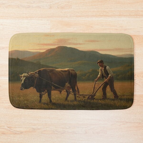 Item preview, Serie countryside 2/3 - Classic Rural Art Man Plowing with Ox Landscape designed and sold by KiwiRider.