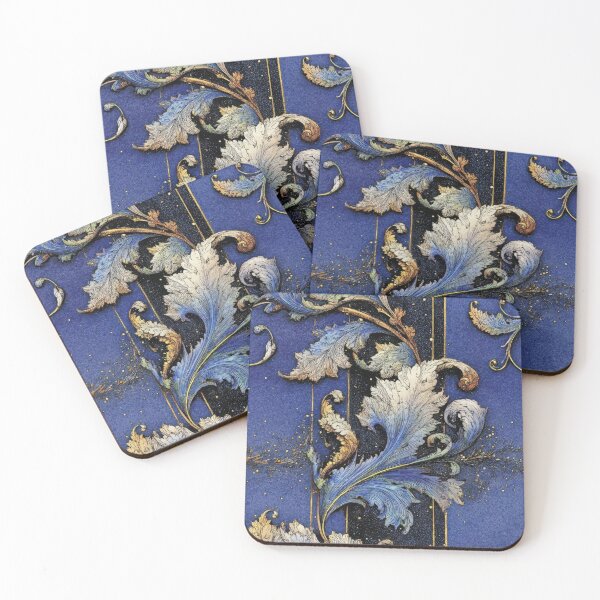 Item preview, Sapphire Acanthus Scroll with Gold Accents Vintage Wallpaper Fabric designed and sold by dawnleblanc55.