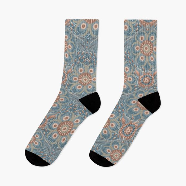Item preview, Hare Field Blues – Dusty Blue x Mocha Mousse Mandala Pattern • Boho Folk Art designed and sold by Jo Lenz Art Studio.