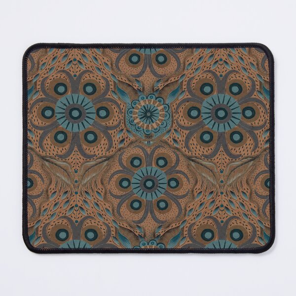 Item preview, Hare Field Blues – Slate Teal & Caramel Brown Boho Mandala Pattern designed and sold by Jo Lenz Art Studio.