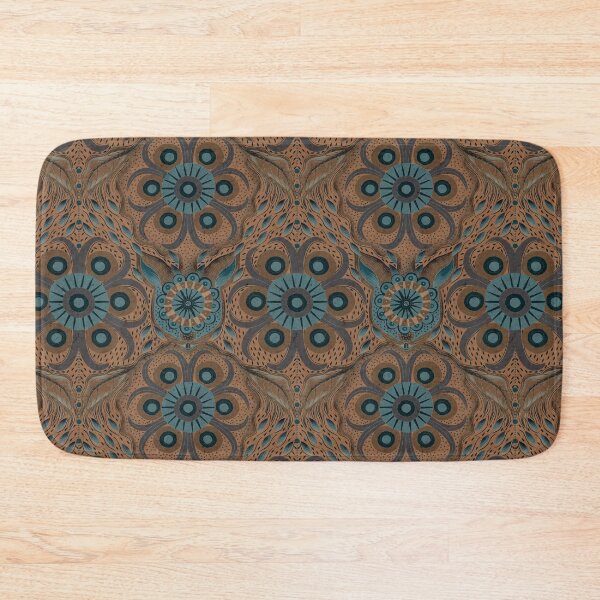 Item preview, Hare Field Blues – Slate Teal & Caramel Brown Boho Mandala Pattern designed and sold by Jo Lenz Art Studio.