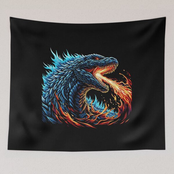 Item preview, Intense Blue Dragon Breathing Fire Illustration designed and sold by beast-net.