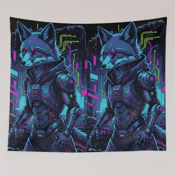 Item preview, Neon Cyberpunk Fox Art Statement Piece designed and sold by MartinxMarie.