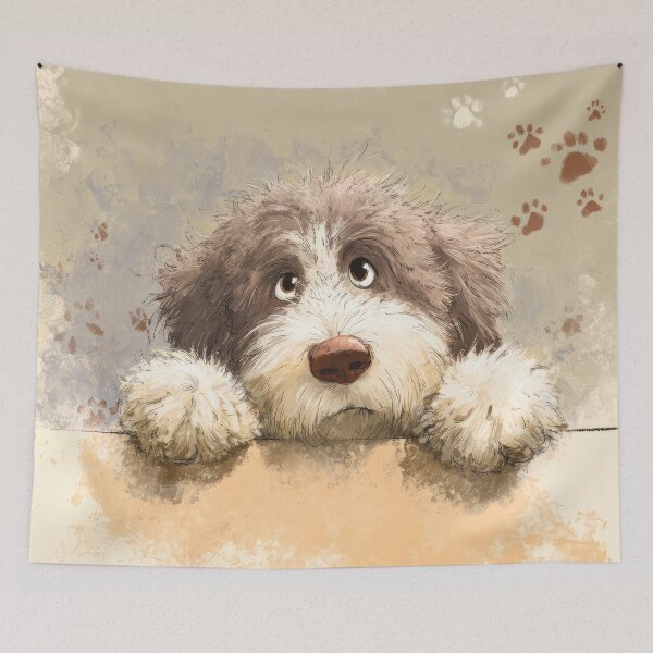 Item preview, Spanish Water Dog Peeking over Wall 01 designed and sold by Elisabeth Lucas.