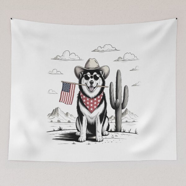 Item preview, 4th of July Patriotic Alaska  Cowboy Dog USA Flag designed and sold by catsdothingz.
