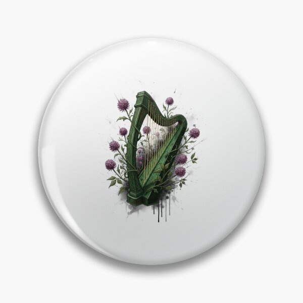 Item preview, Celtic Harp with Thistles – Botanical Ink Illustration designed and sold by CelticSoulShop.