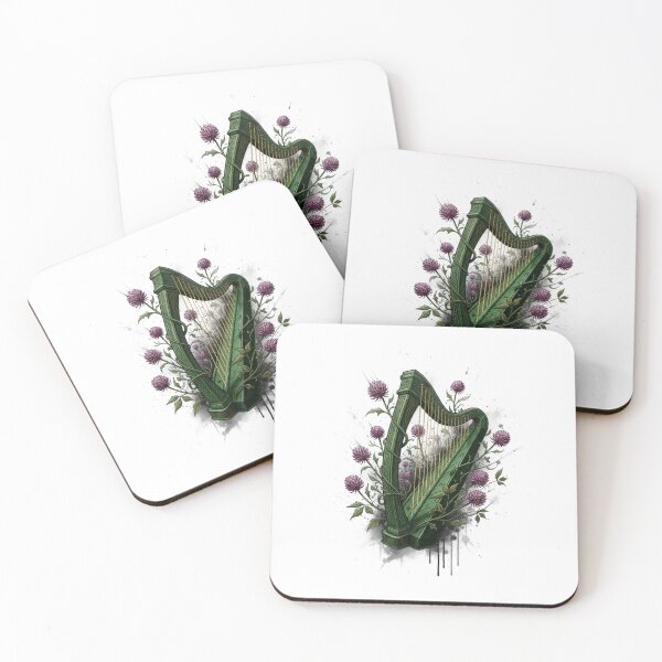 Item preview, Celtic Harp with Thistles – Botanical Ink Illustration designed and sold by CelticSoulShop.