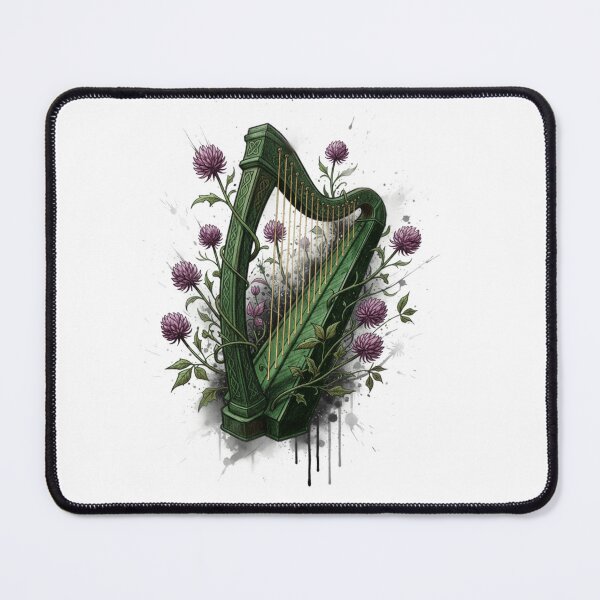 Item preview, Celtic Harp with Thistles – Botanical Ink Illustration designed and sold by CelticSoulShop.