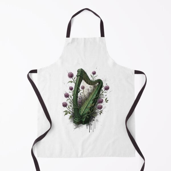 Item preview, Celtic Harp with Thistles – Botanical Ink Illustration designed and sold by CelticSoulShop.
