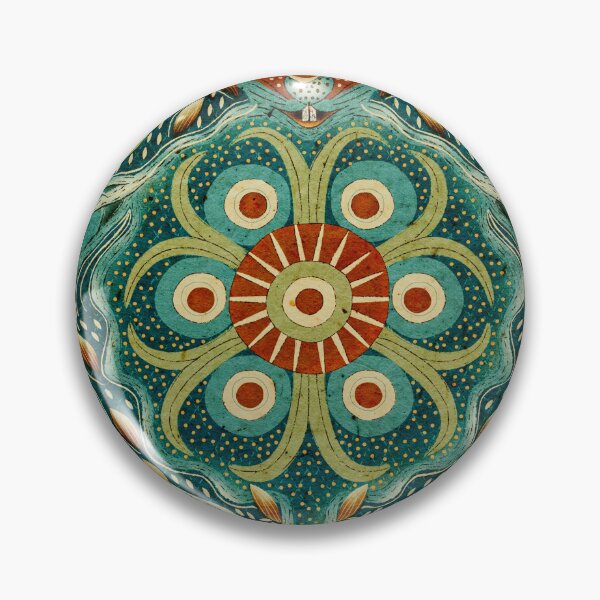 Item preview, Hare Field Blues – Teal Green + Burnt Sienna Brown Mandala Pattern • Boho Folk Art designed and sold by Jo Lenz Art Studio.