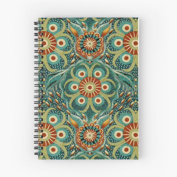 Item preview, Hare Field Blues – Teal Green + Burnt Sienna Brown Mandala Pattern • Boho Folk Art designed and sold by Jo Lenz Art Studio.