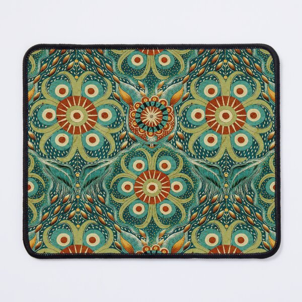 Item preview, Hare Field Blues – Teal Green + Burnt Sienna Brown Mandala Pattern • Boho Folk Art designed and sold by Jo Lenz Art Studio.