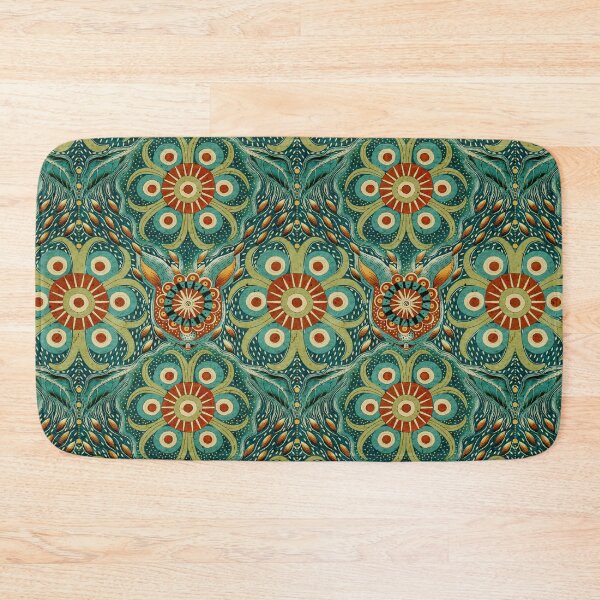 Item preview, Hare Field Blues – Teal Green + Burnt Sienna Brown Mandala Pattern • Boho Folk Art designed and sold by Jo Lenz Art Studio.