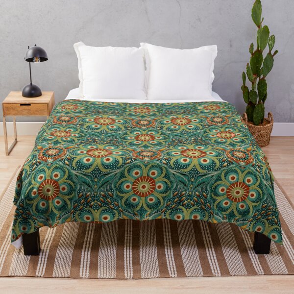 Item preview, Hare Field Blues – Teal Green + Burnt Sienna Brown Mandala Pattern • Boho Folk Art designed and sold by Jo Lenz Art Studio.