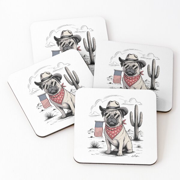 Item preview, 4th of July Patriotic Pug  Cowboy Dog USA Flag  designed and sold by catsdothingz.