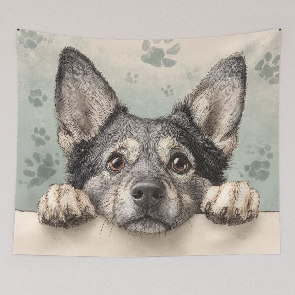 Item preview, Swedish Vallhund Peeking over Wall 01 designed and sold by Elisabeth Lucas.