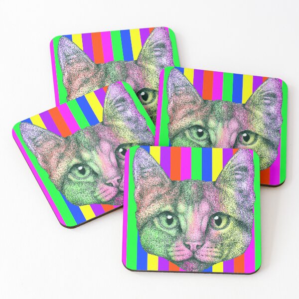 Item preview, Neon Rainbow Cat Portrait designed and sold by Flower Magic .