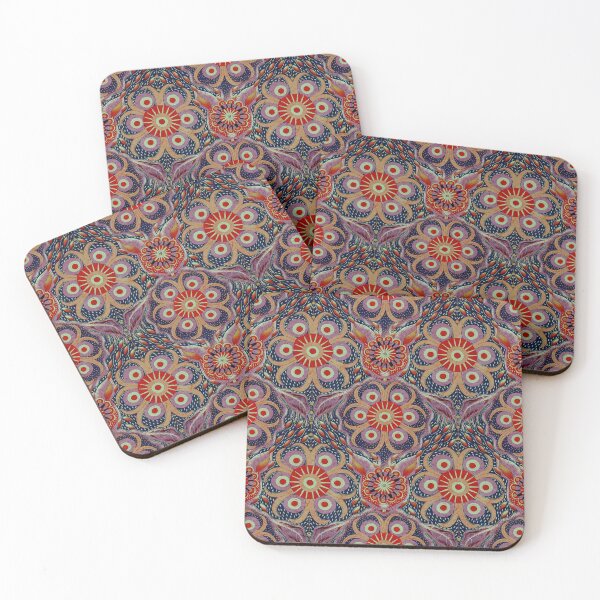 Item preview, Hare Field Blues – Ultramarine Blue + Chili Red Mandala Pattern • Boho Folk Art designed and sold by Jo Lenz Art Studio.