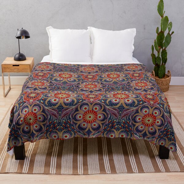 Item preview, Hare Field Blues – Ultramarine Blue + Chili Red Mandala Pattern • Boho Folk Art designed and sold by Jo Lenz Art Studio.