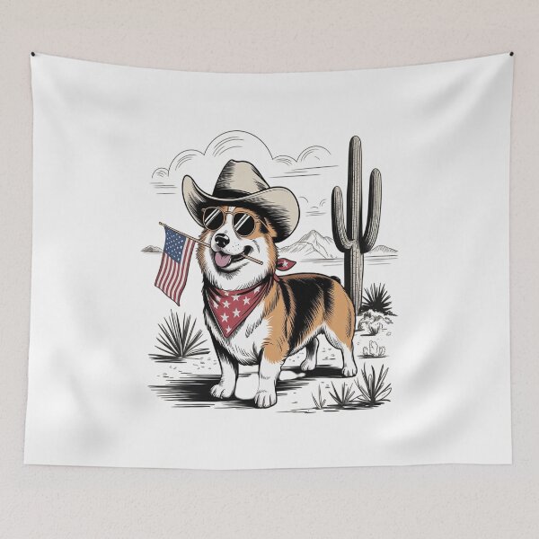 Item preview, Corgi 4th of July Patriotic Corgi Cowboy Dog USA Flag  designed and sold by catsdothingz.