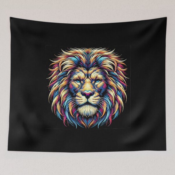 Item preview, Vibrant Colorful Lion Head with Majestic Flowing Mane designed and sold by beast-net.