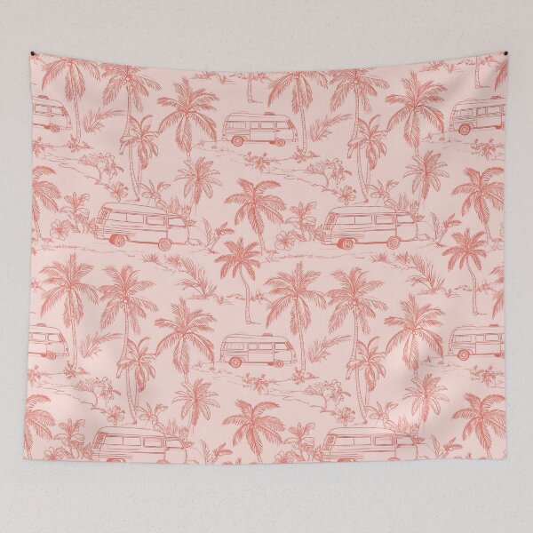 Item preview, Retro Camper Van Tropical Toile • Vintage Palm Tree Pattern • Monochrome Coral Beach Design designed and sold by baheeya.