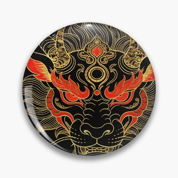Artikelvorschau, Porträt eines intensiv roten und goldenen chinesischen Drachenkopfes entworfen und verkauft von zzz888.