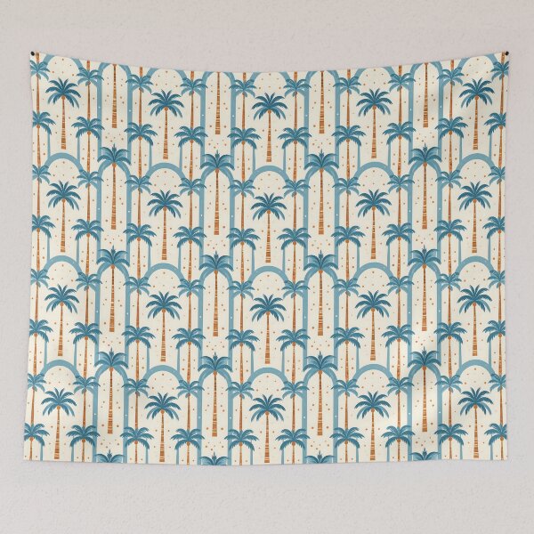 Artikelvorschau, Gebogenes Palmenmuster • Retro-Tropen-Sommerdesign • Nahtlose Illustration zum Thema Küste und Strand entworfen und verkauft von baheeya.