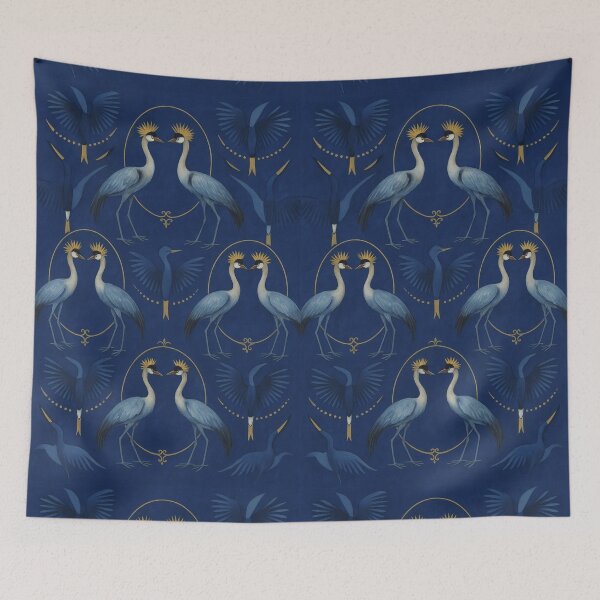 Item preview, Royal Blue Crane Pattern – Elegant Vintage Art designed and sold by farzan-design.