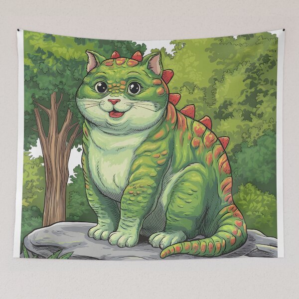 Item preview, cat dino Chubby Green Dino Cat Cute Fantasy Illustration designed and sold by Uglyandcute.