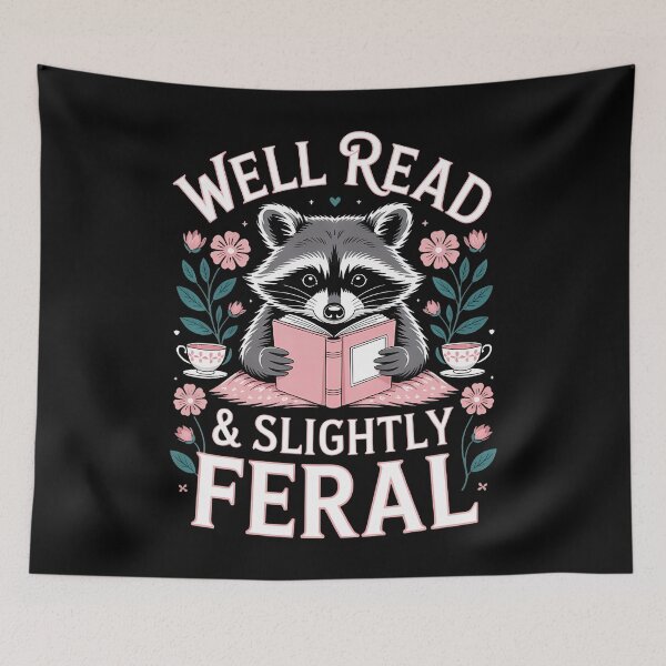 Item preview, Well Read Slightly Feral Raccoon Book Floral Women designed and sold by LindaRuby1.