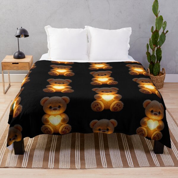 Item preview, Cute Plush Teddy Bear Holding a Glowing Heart Light – Warm Cozy Illustration on Black Background designed and sold by PixelVibe782.