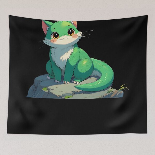 Item preview, cat dino Chubby Green Dino Cat Cute Fantasy Illustration designed and sold by Uglyandcute.
