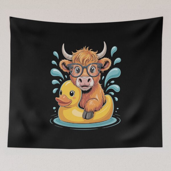 Item preview, Highland Cow and Rubber Duck Swimming Summer Vacation designed and sold by Rrettgison.
