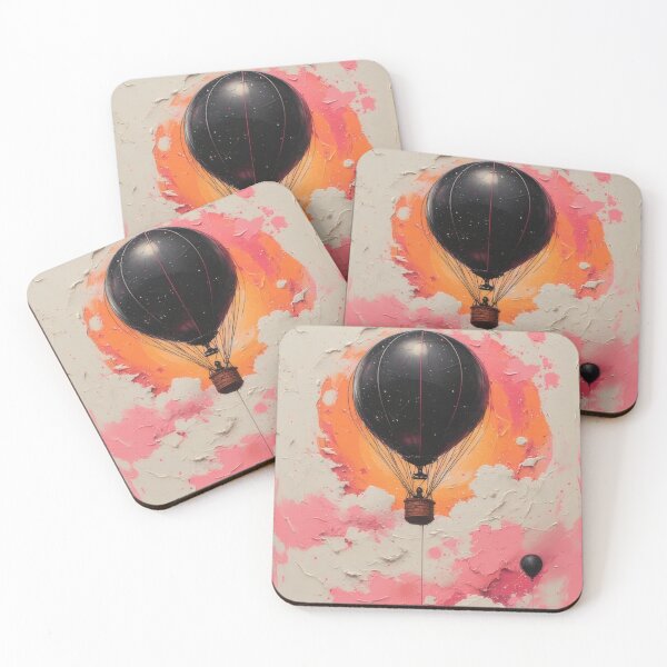 Item preview, Black and pink hot air balloon dreamscape art designed and sold by Mianku | Für das Leben.