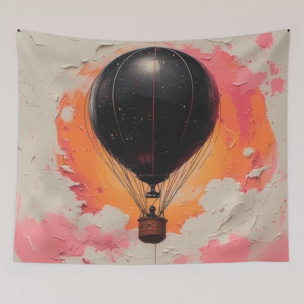 Item preview, Black and pink hot air balloon dreamscape art designed and sold by Mianku | Für das Leben.
