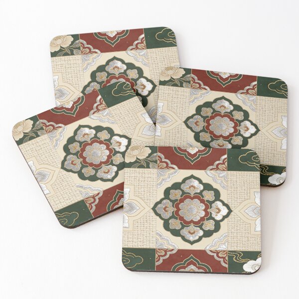 Item preview, Elegant Red Green & Gold Floral Patchwork Tile Pattern designed and sold by zzz888.