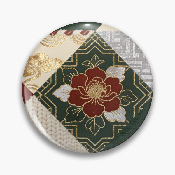 Item preview, Luxury Red Green & Gold Asian Peony Patchwork Pattern designed and sold by zzz888.