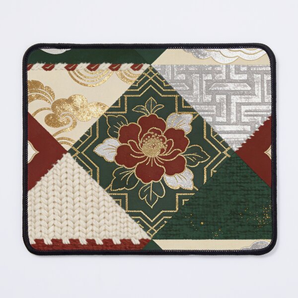 Item preview, Luxury Red Green & Gold Asian Peony Patchwork Pattern designed and sold by zzz888.
