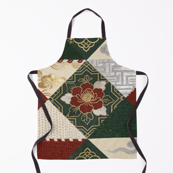 Item preview, Luxury Red Green & Gold Asian Peony Patchwork Pattern designed and sold by zzz888.