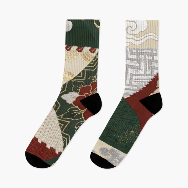 Item preview, Luxury Red Green & Gold Asian Peony Patchwork Pattern designed and sold by zzz888.