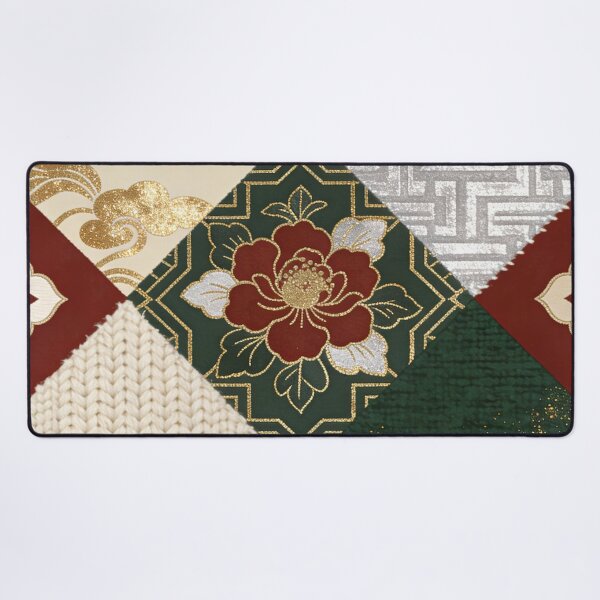 Item preview, Luxury Red Green & Gold Asian Peony Patchwork Pattern designed and sold by zzz888.