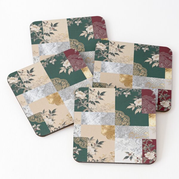 Item preview, Elegant Red Green & Gold Asian Floral Patchwork designed and sold by zzz888.