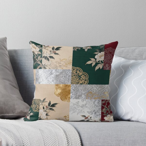 Item preview, Elegant Red Green & Gold Asian Floral Patchwork designed and sold by zzz888.