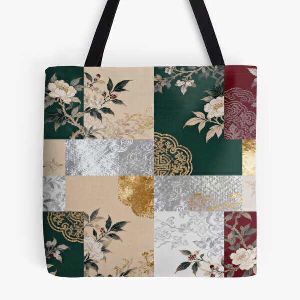 Item preview, Elegant Red Green & Gold Asian Floral Patchwork designed and sold by zzz888.