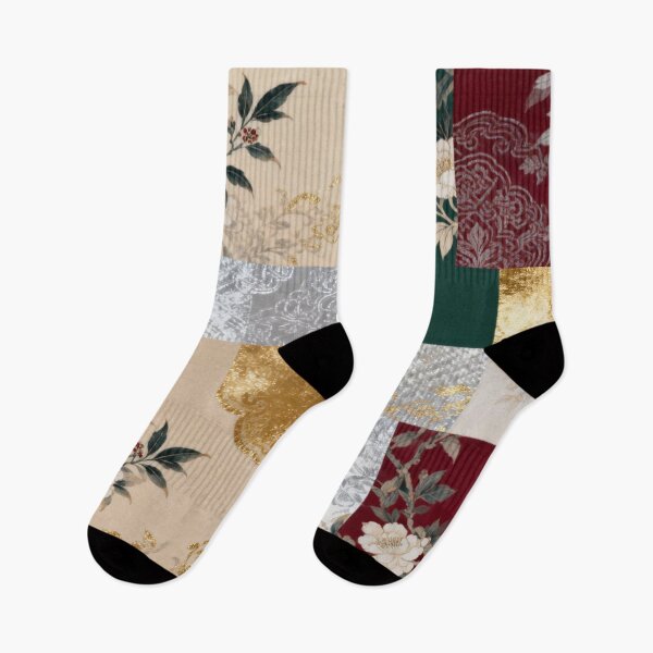 Item preview, Elegant Red Green & Gold Asian Floral Patchwork designed and sold by zzz888.