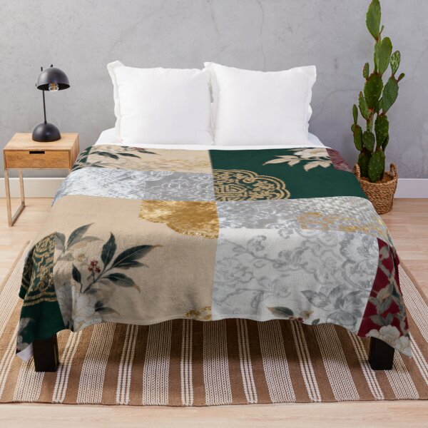Item preview, Elegant Red Green & Gold Asian Floral Patchwork designed and sold by zzz888.